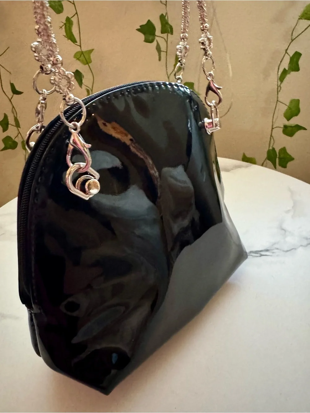 YSL Beaute! Black Patent Top-Handle cosmetic pouch
